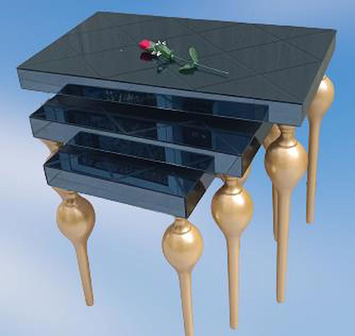 Zigon ILGZ 18100 Sehpa TOMBUL Model Parlak Gold Kayın Ayak çizgili Ayna El Yapım