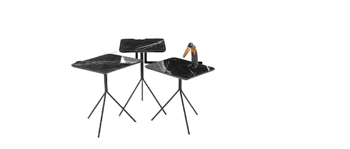 Zigon OSM 18276 KARE Model sehpa Metal V Ayak Parlak Siyah mermer tabla El Yapım