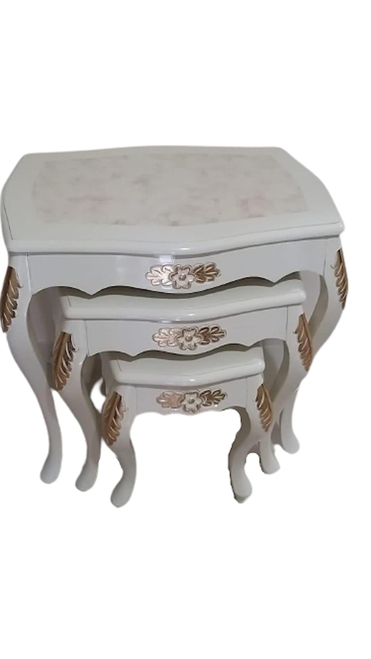 Zigon Sehpa 18568 VİNTAGE Klasik Model Kayın Aslan Oyma Ayak Parlak Beyaz El yapı