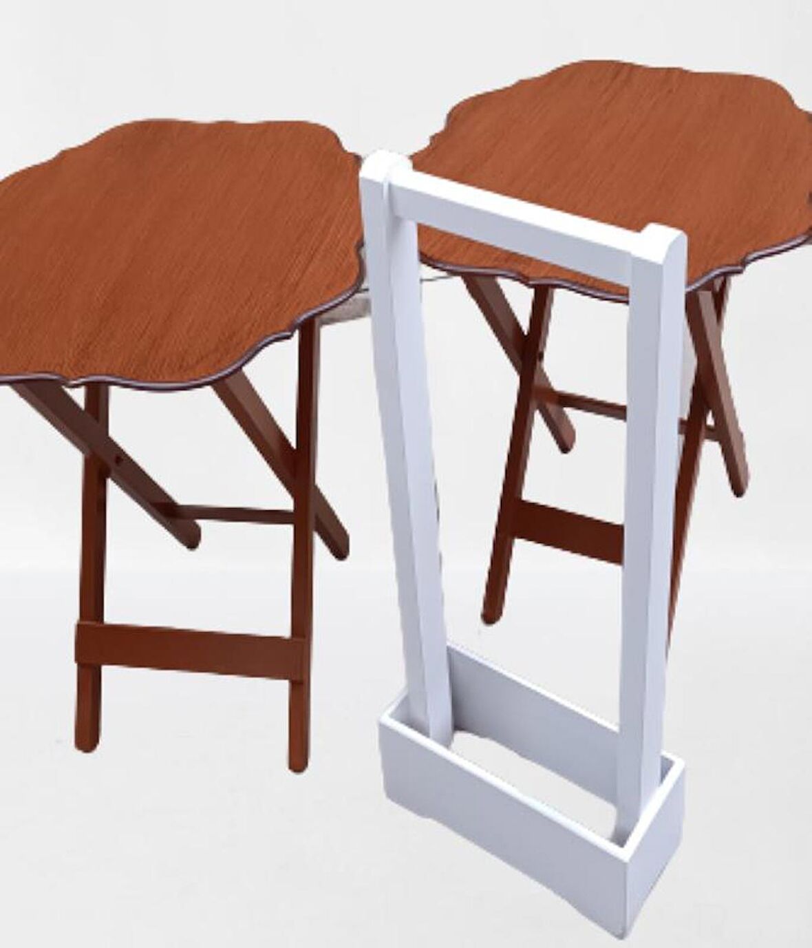 Çanta Zigon Sehpa Yonca Model İkili Takım Ahşap Mdf Ceviz Renk Uyumu El Yapımı