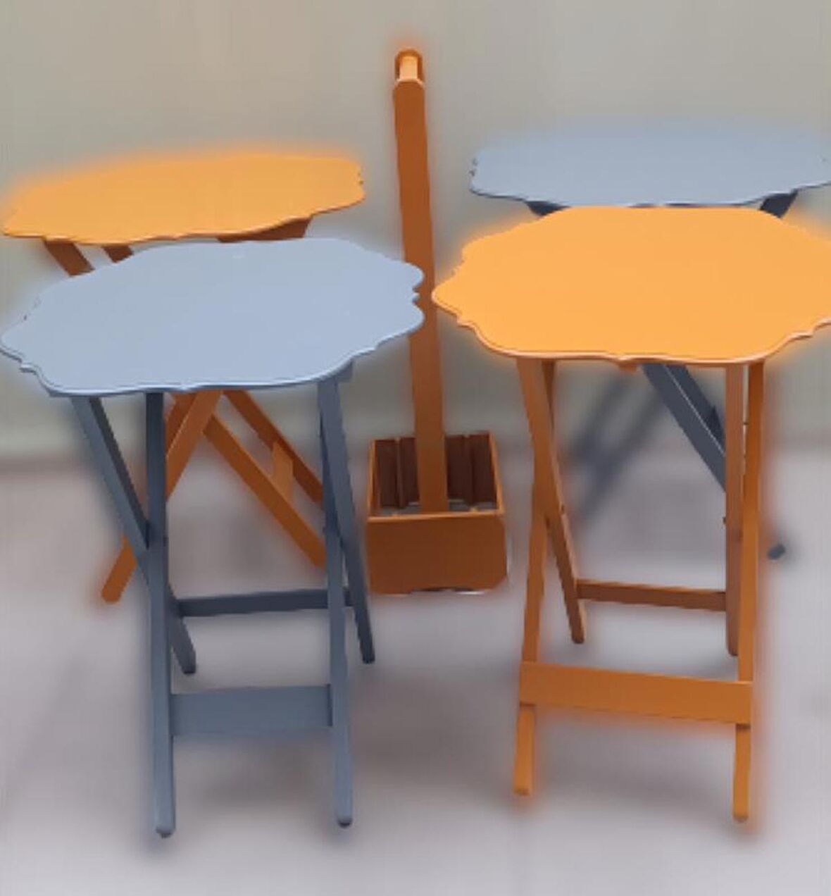 Çanta Zigon SehpaYonca Dörtlü Model Ahşap Mdf  Gri ve Hardal Renk Uyumu El Yapımı