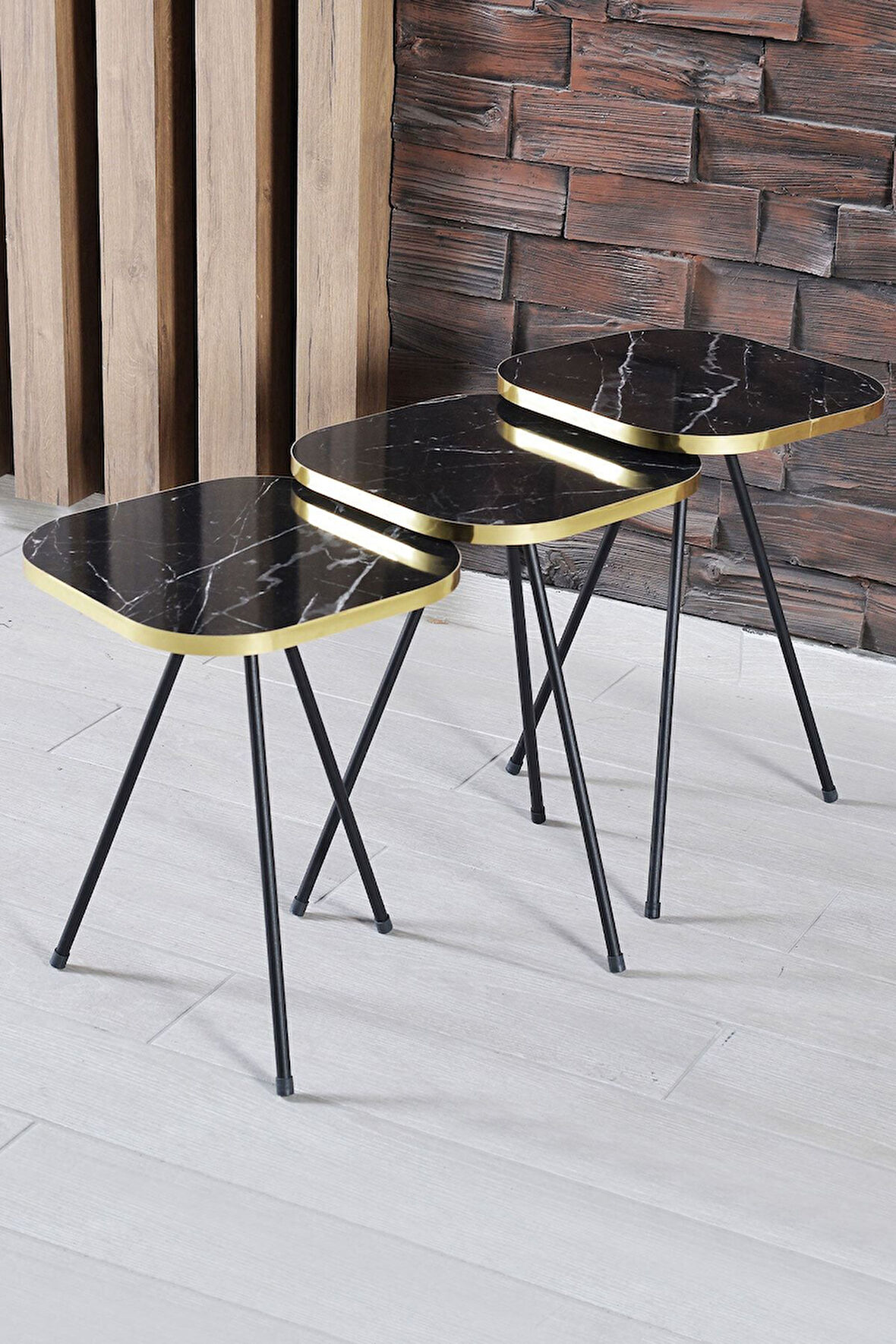 Zigon Sehpa 34*34 Altın Siyah Ayak Bendir