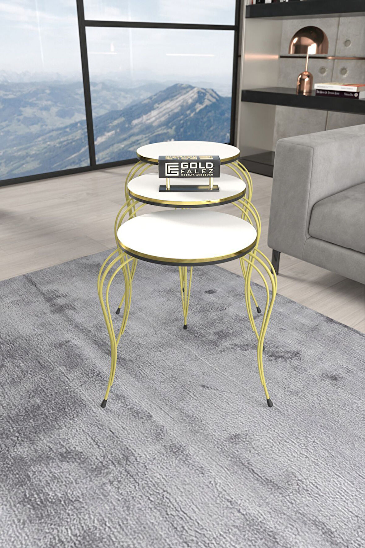 ZİGON SEHPA LÜKENS ÇİFT GOLD BEYAZ