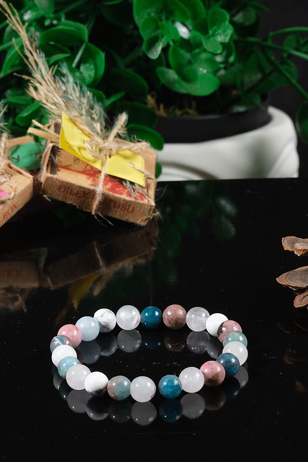 Sertifikalı Doğal Taş Kadın Tasarım Bileklik,pembe Kuvars,apatit, Aytaşı Akuamarin Sevgiliye Hediye