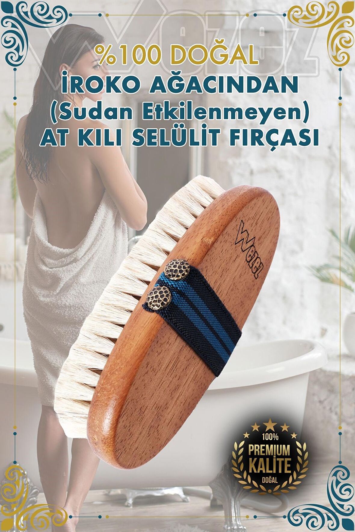 % 100 Doğal At Kılı İroko Ağacından (Sudan Etkilenmeyen) Selülit Fırçası - Premium Selülit Fırçası