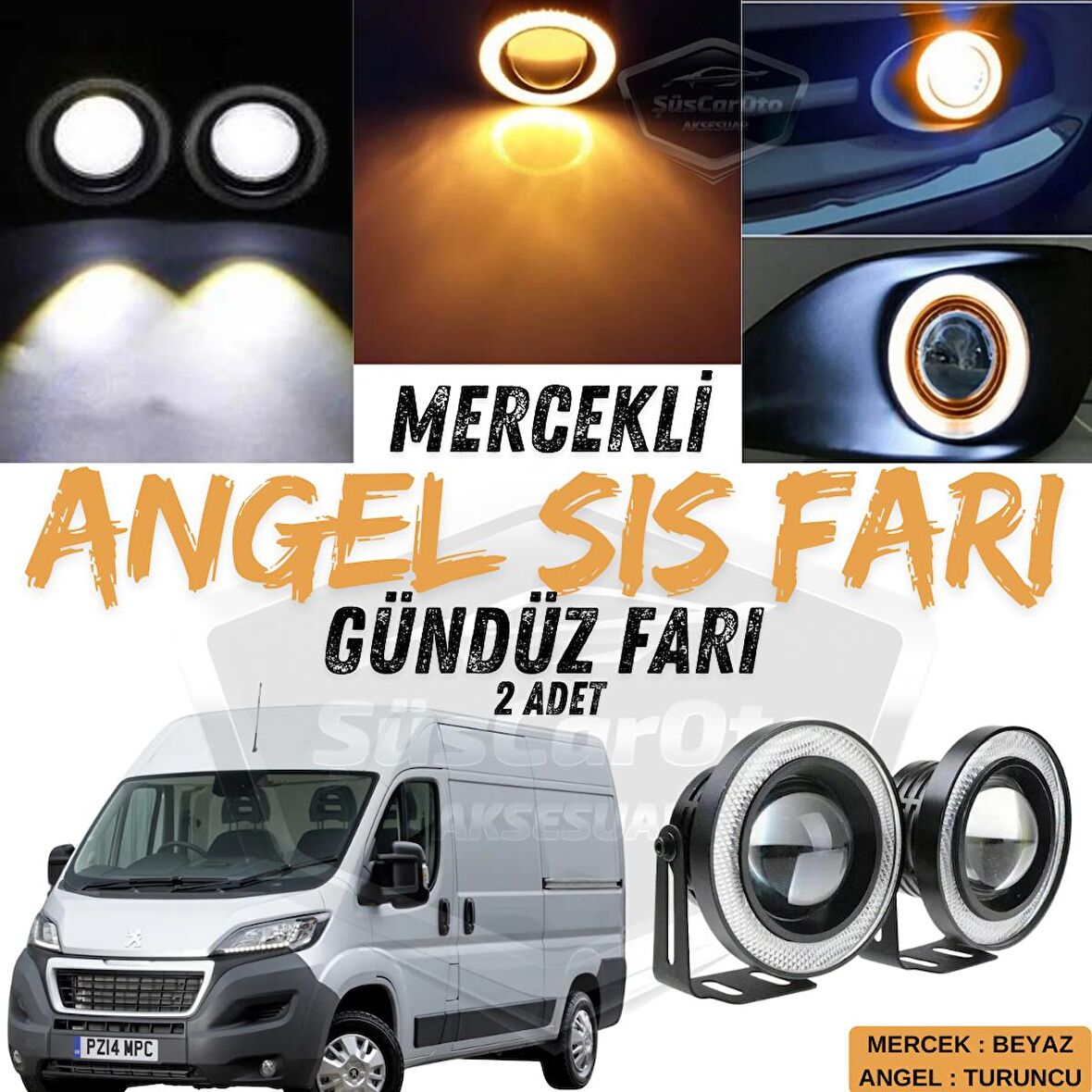 Peugeot Boxer Uyumlu Üniversal Mercekli Angel Sis Farı Metal Su Geçirmez 76 mm Turuncu Halkalı Gündüz Farı Angel Eyes 2 Adet