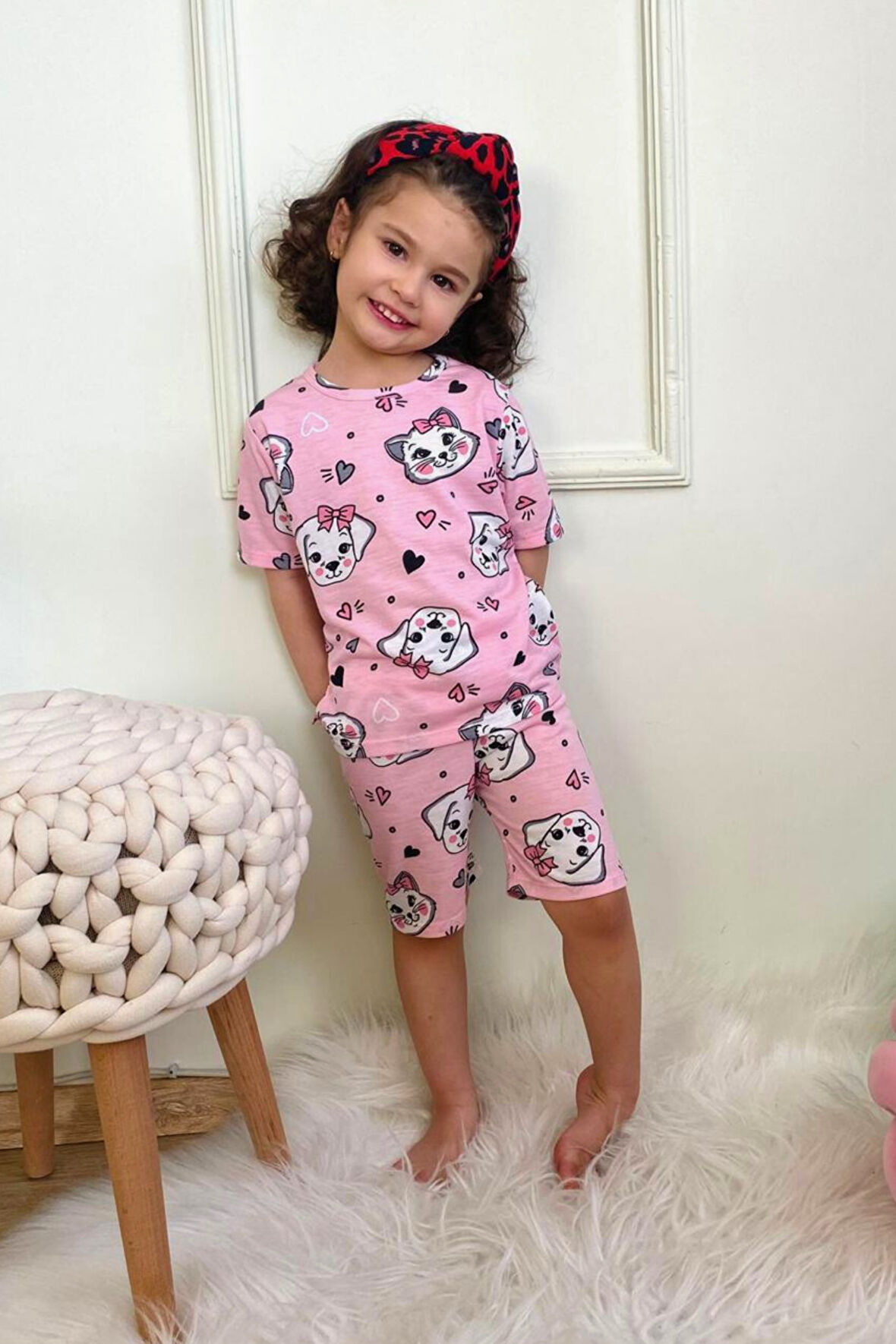 Kız Çocuk Pamuklu Penye Kumaş Şortlu Pijama Takımı 