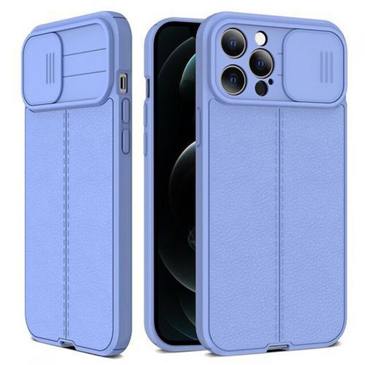 Gpack Apple iPhone 14 Pro Kılıf Kamera Sürgülü Deri Dokulu Mat Silikon