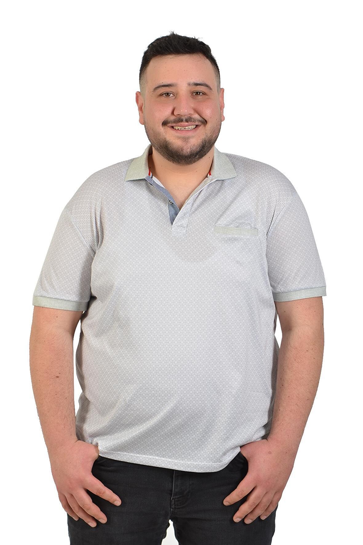 Büyük Beden Açık Yeşil Polo Yaka Erkek  T-Shirt Klasik Kesim