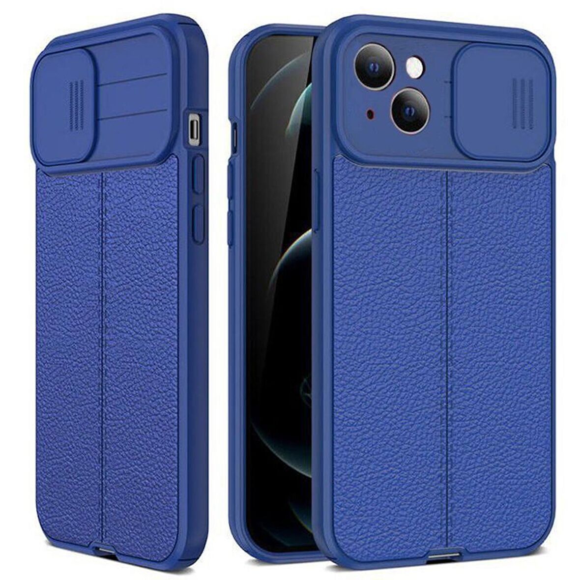 Gpack Apple iPhone 14 Kılıf Kamera Sürgülü Deri Dokulu Mat Silikon