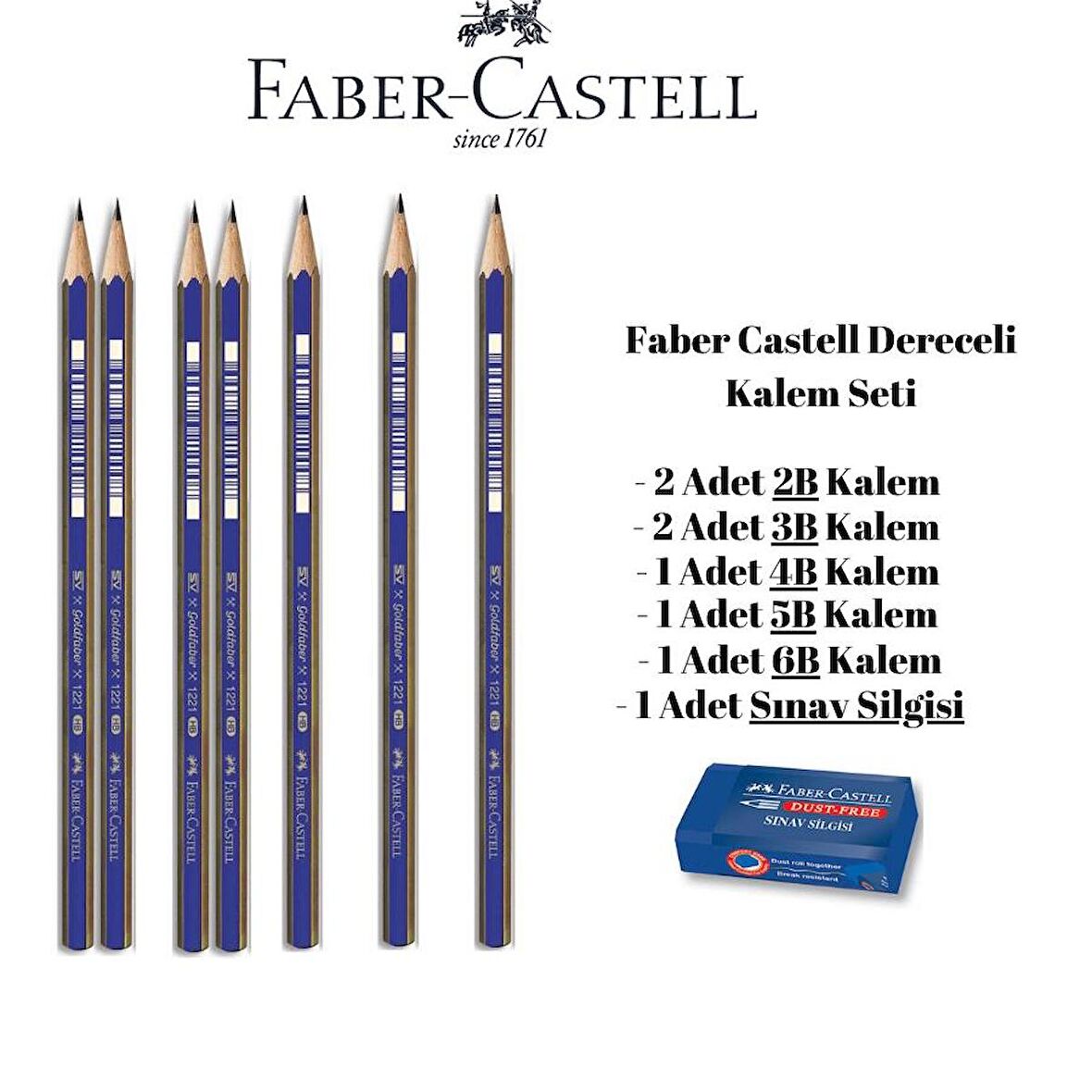 Dereceli Kalem Seti 7 Adet Kalem ve Silgi Faber Castell Dereceli Kalem Seti 2B 3B 4B 5B 6B Kalem