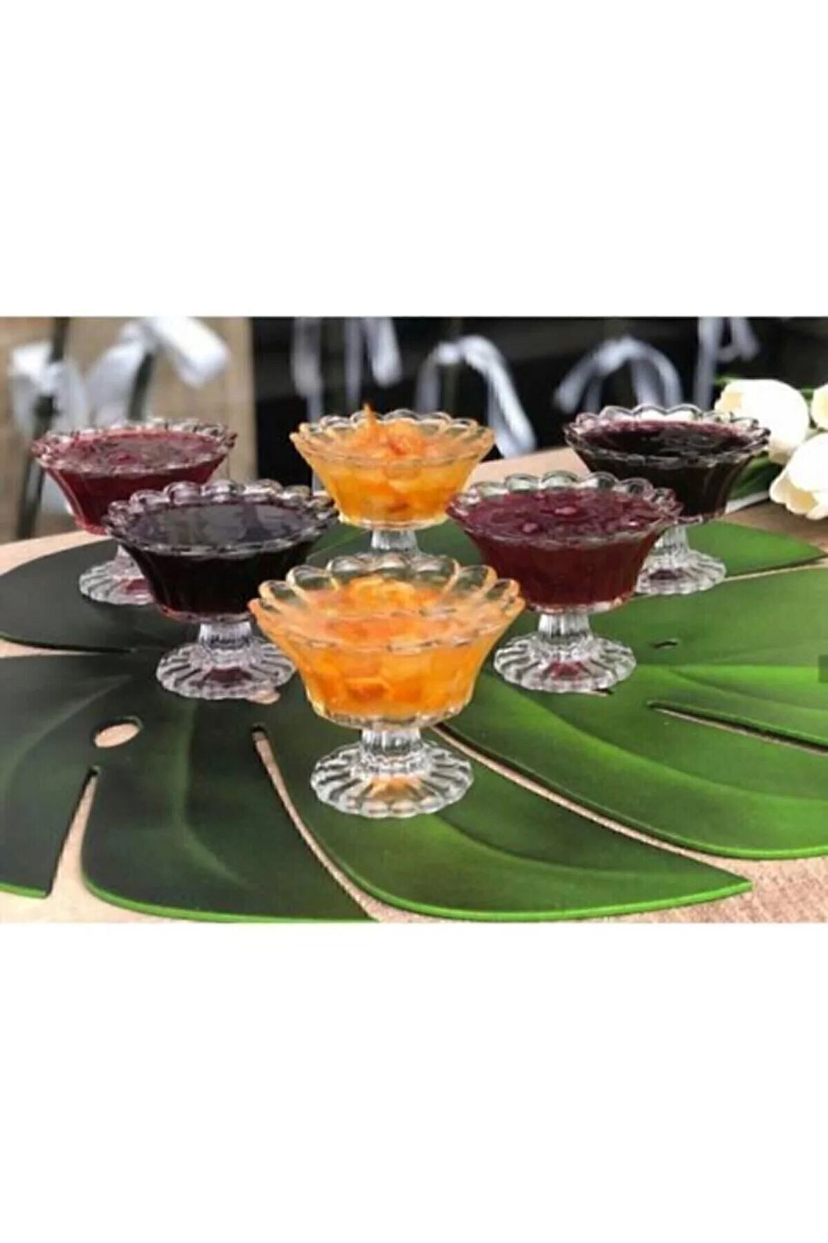 6 Adet Ayaklı Cam Şekerlik Reçellik Lokumluk Çerezlik