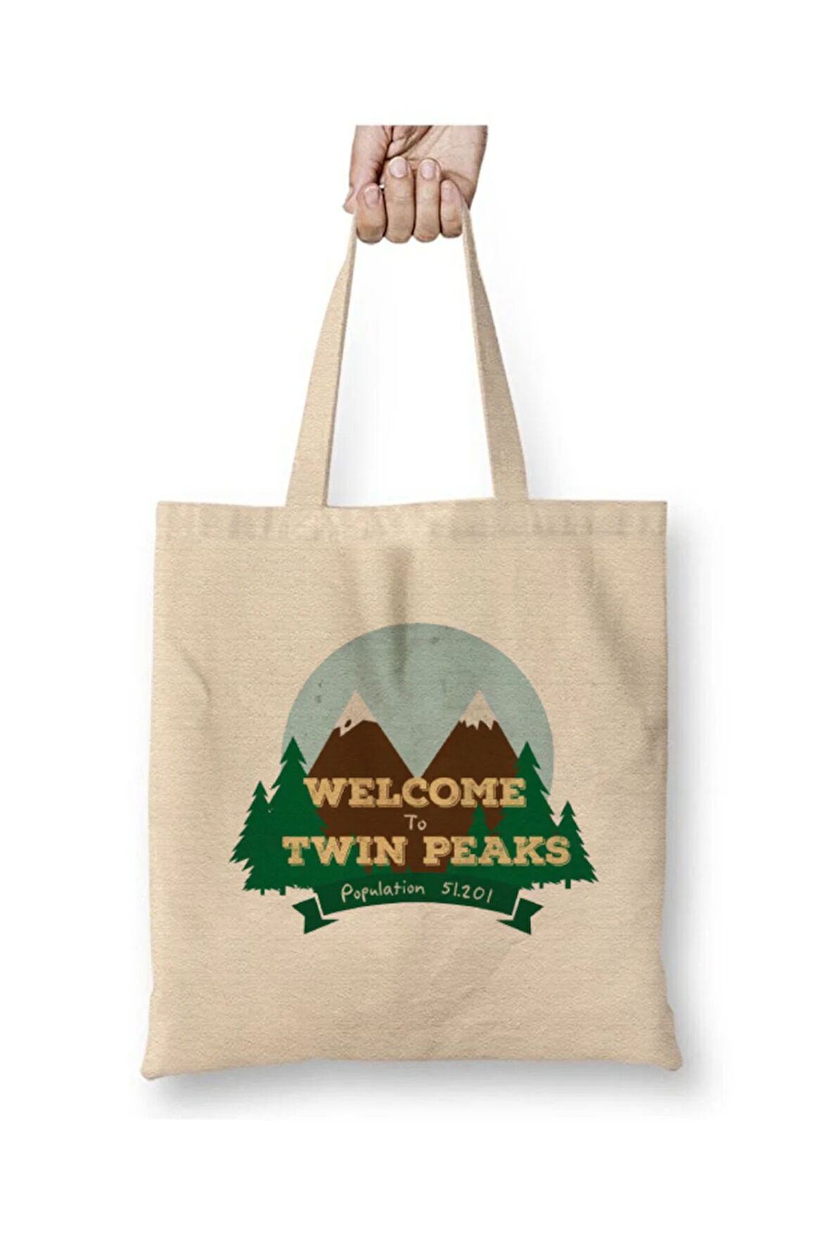 Welcome To Twin Peaks Beyaz Bez Çanta Uzun Saplı Alışveriş Çantası Plaj Çantası