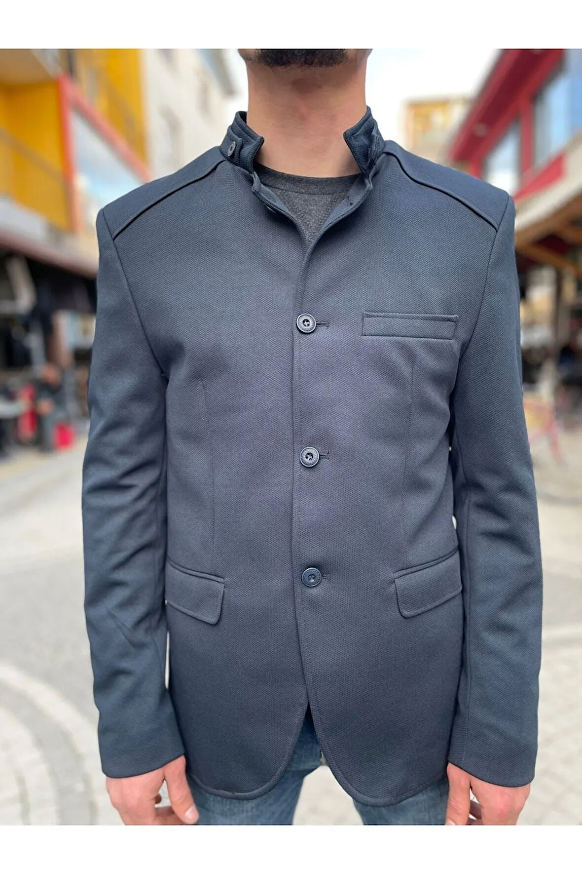 Cep Detaylı Hakim Yaka Sezonluk Slim Fit Ceket Mont