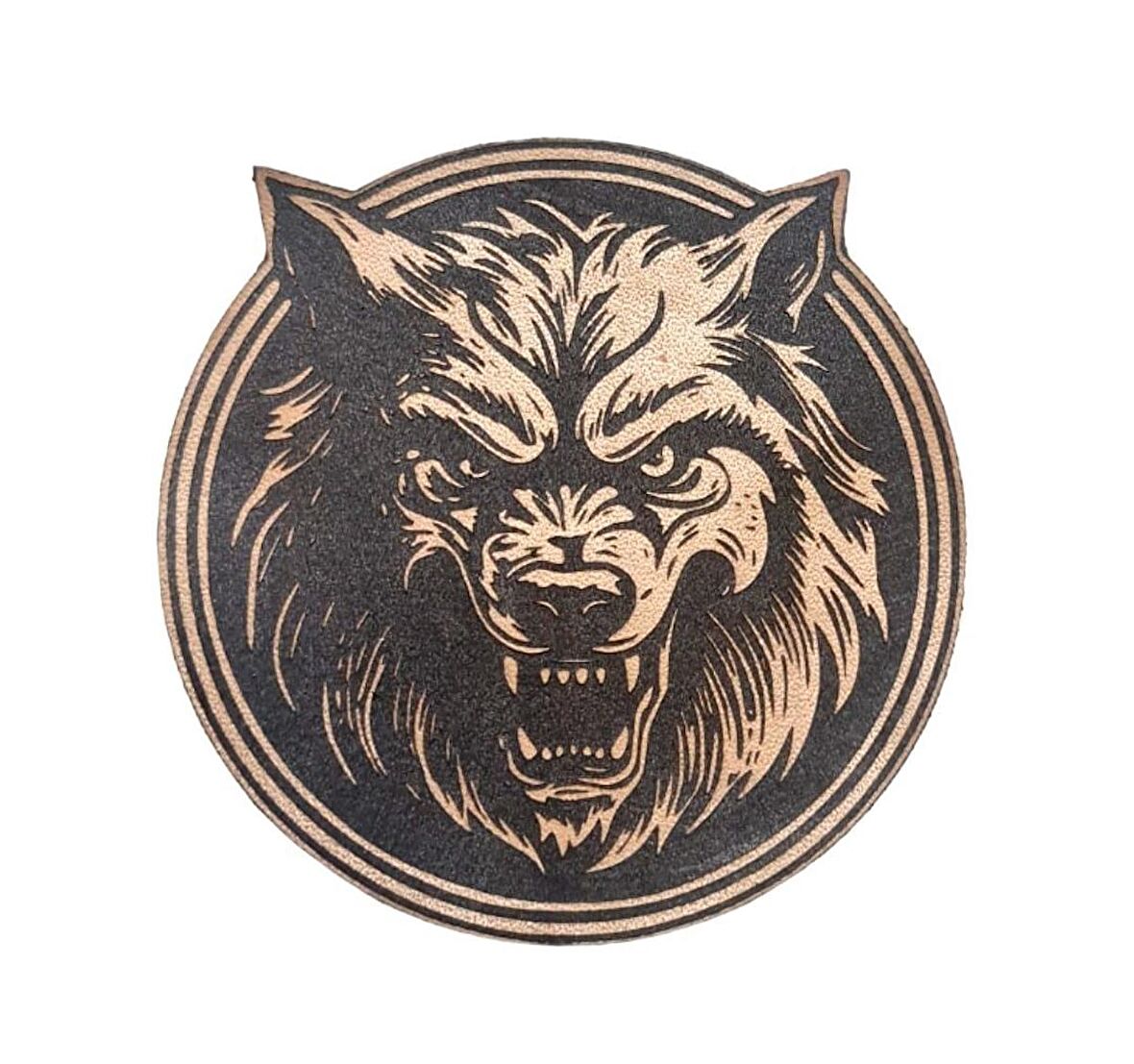 Vahşi Kurt -Yuvarlak  Deri Peç - Arma - Wolf Leather Patch