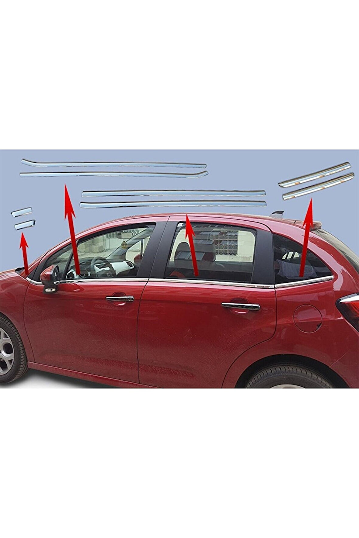 CITROEN C3 UYUMLU 2009 -2016 HB CAM ÇITASI 6 PARÇA PASLANMAZ KROM