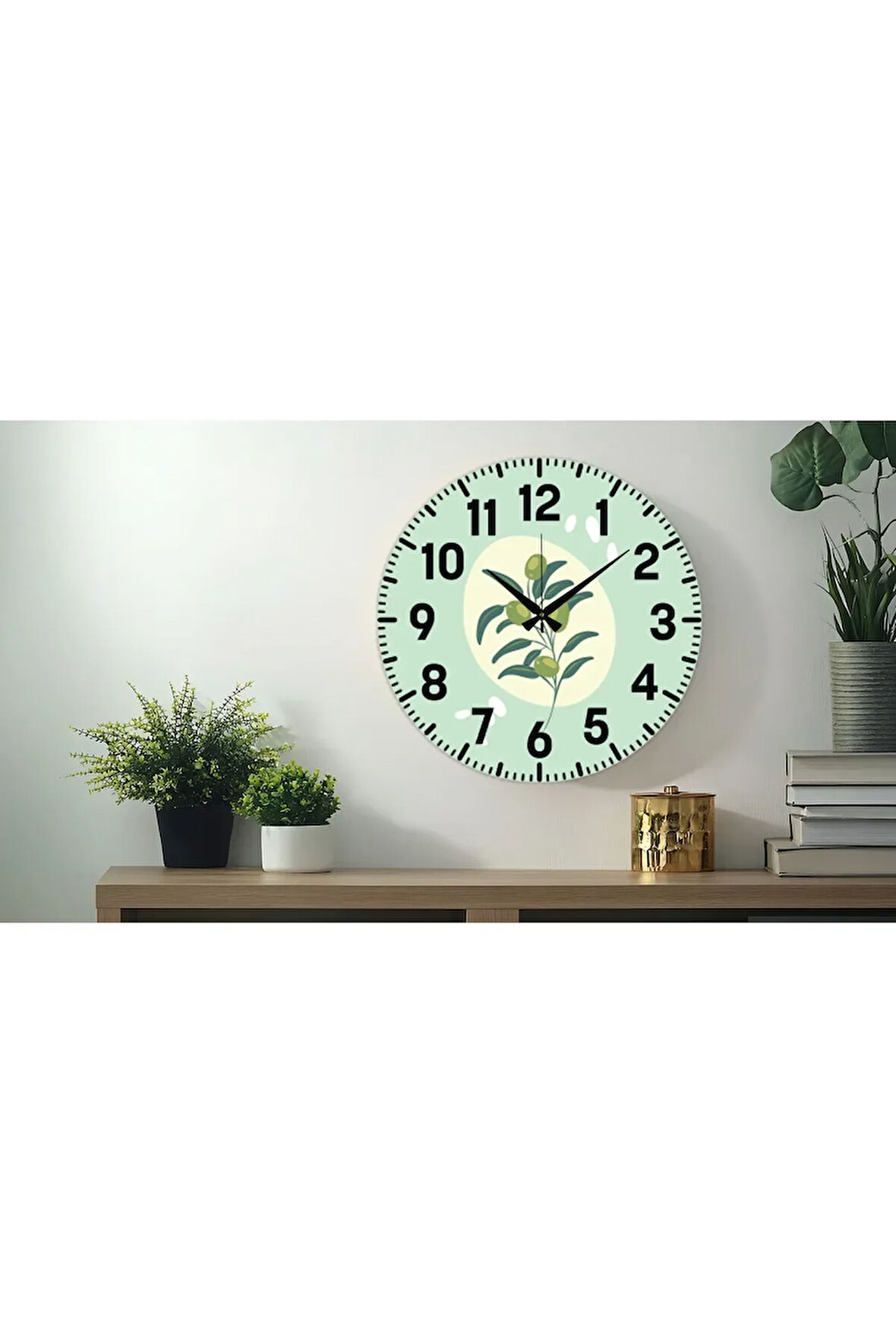 Dekoratif Türkçe Rakamlı UV Baskılı Duvar Saati (Sessiz) Akar Mekanizma 40CM Metal Akrep Yelkovan