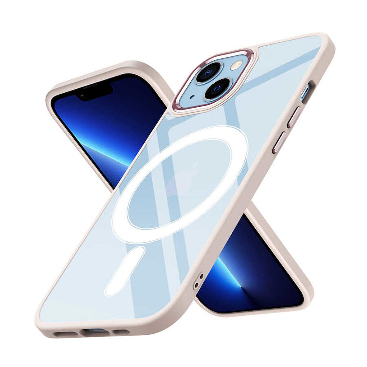 Smcase iPhone 14 Plus Kılıf Manyetik Wiriless Destekli Krom Silikon