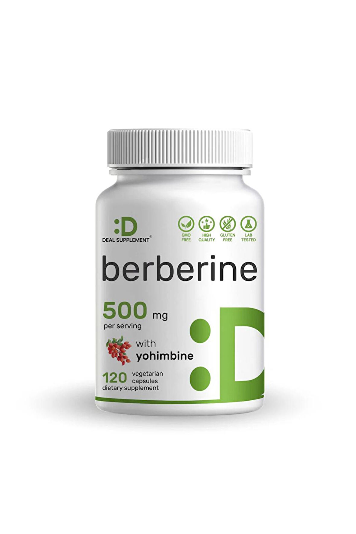 Berberine Supplement with Yohimbine, 500mg Per Serving, 120 Veggie Capsules