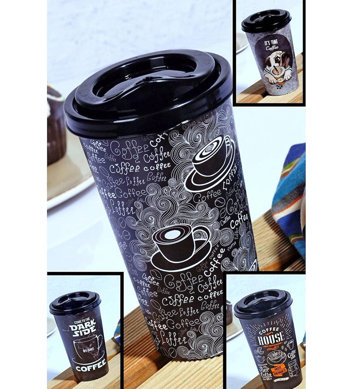 4 Adet Büyük Boy Desenli Kahve Bardağı - 600 ml