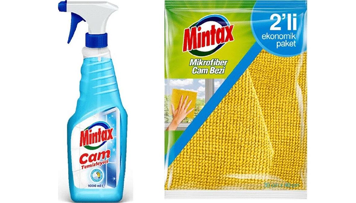 Mintax Cam Temizleyici +  Mintax Mikrofiber Temizlik Bezi