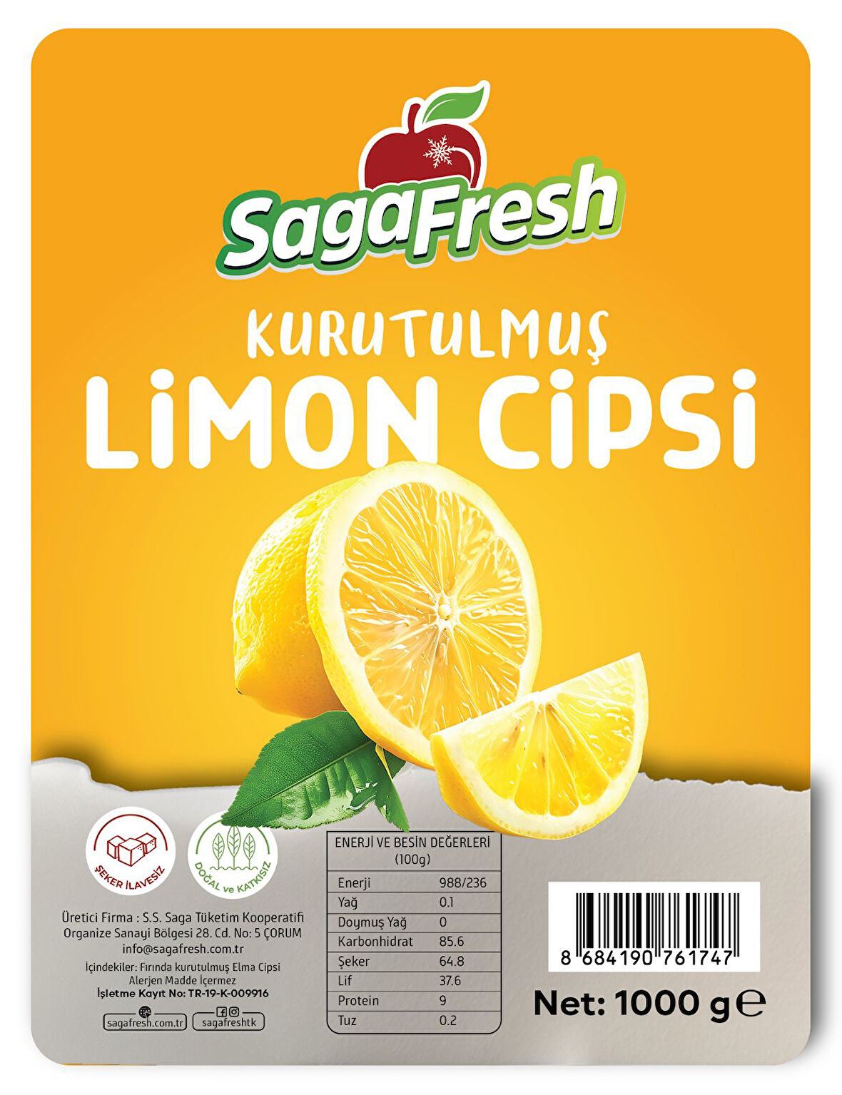 SagaFresh Dondurularak Kurutulmuş Limon Dilimleri 1000gr