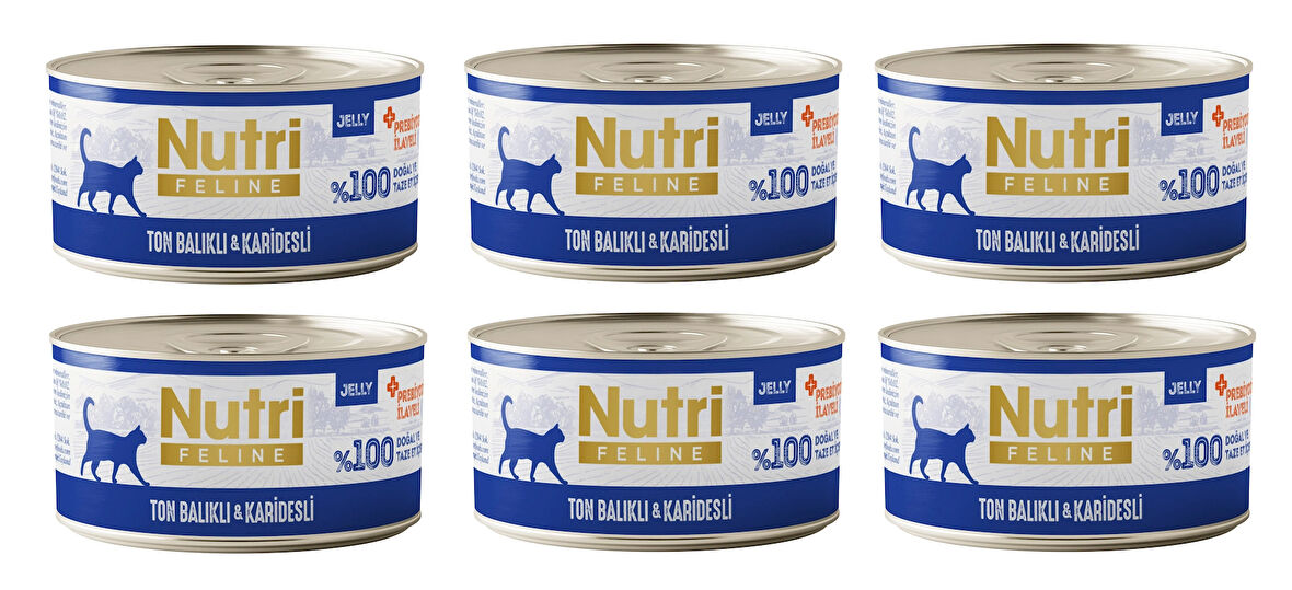 Nutri Feline Ton Balıklı ve Karidesli  Jöleli Tahılsız Yetişkin Kedi Konservesi 70 Gr. X 6 Adet