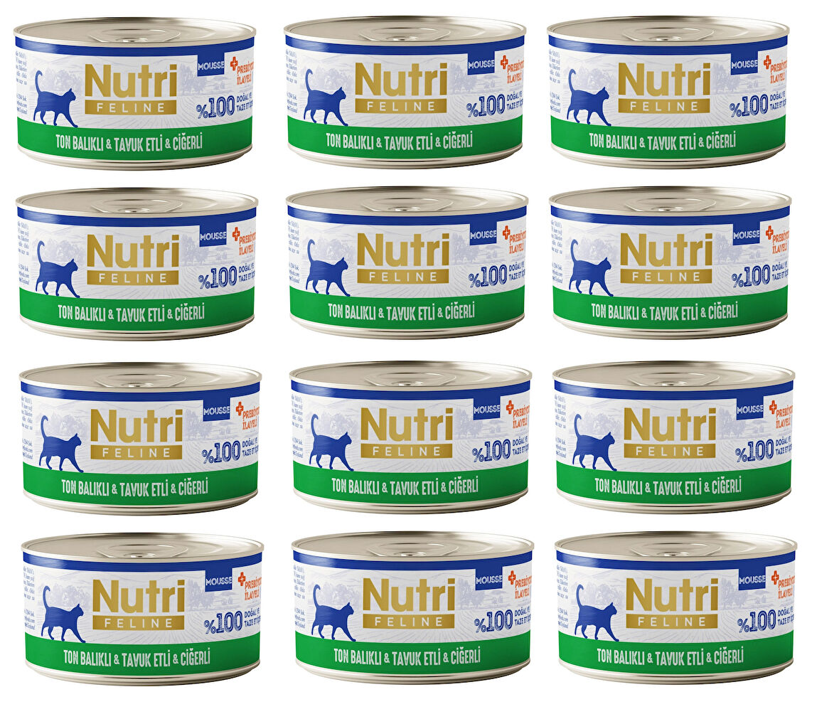 Nutri Feline Ton Balıklı, Tavuk ve Ciğerli Mousse Tahılsız Yetişkin Kedi Konservesi 70 Gr. X 12 Adet
