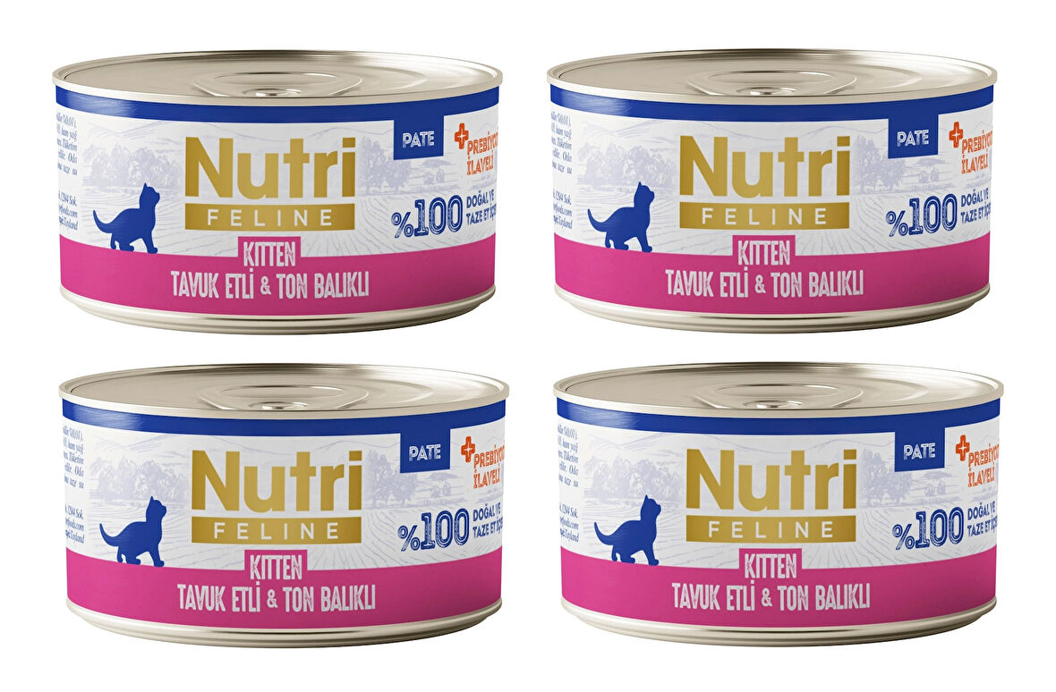 Nutri Feline Kitten Tavuk Etli ve Ton Balıklı Tahılsız Yavru Kedi Konservesi 70 Gr. X 4 Adet