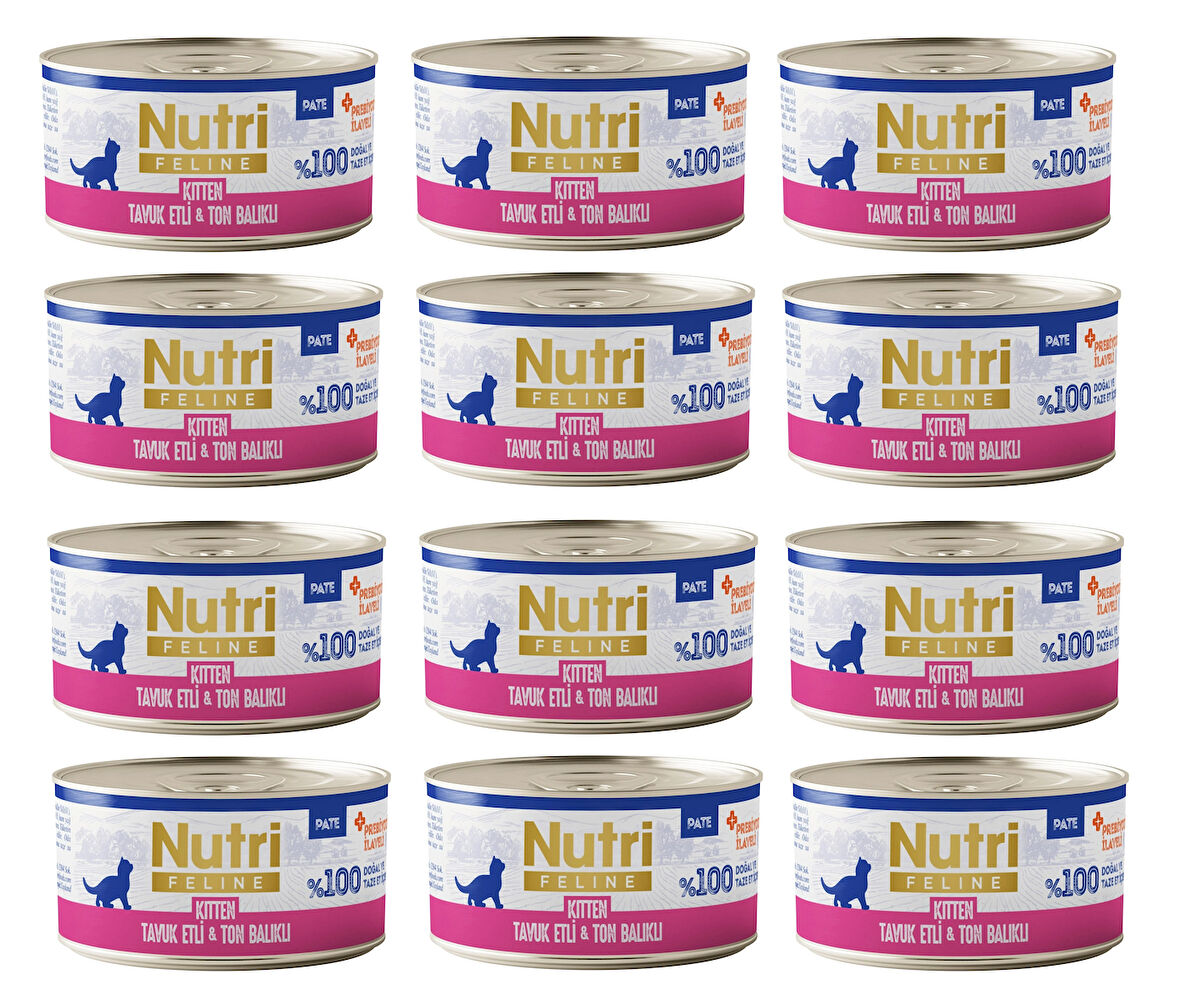 Nutri Feline Kitten Tavuk Etli ve Ton Balıklı Tahılsız Yavru Kedi Konservesi 70 Gr. X 12 Adet