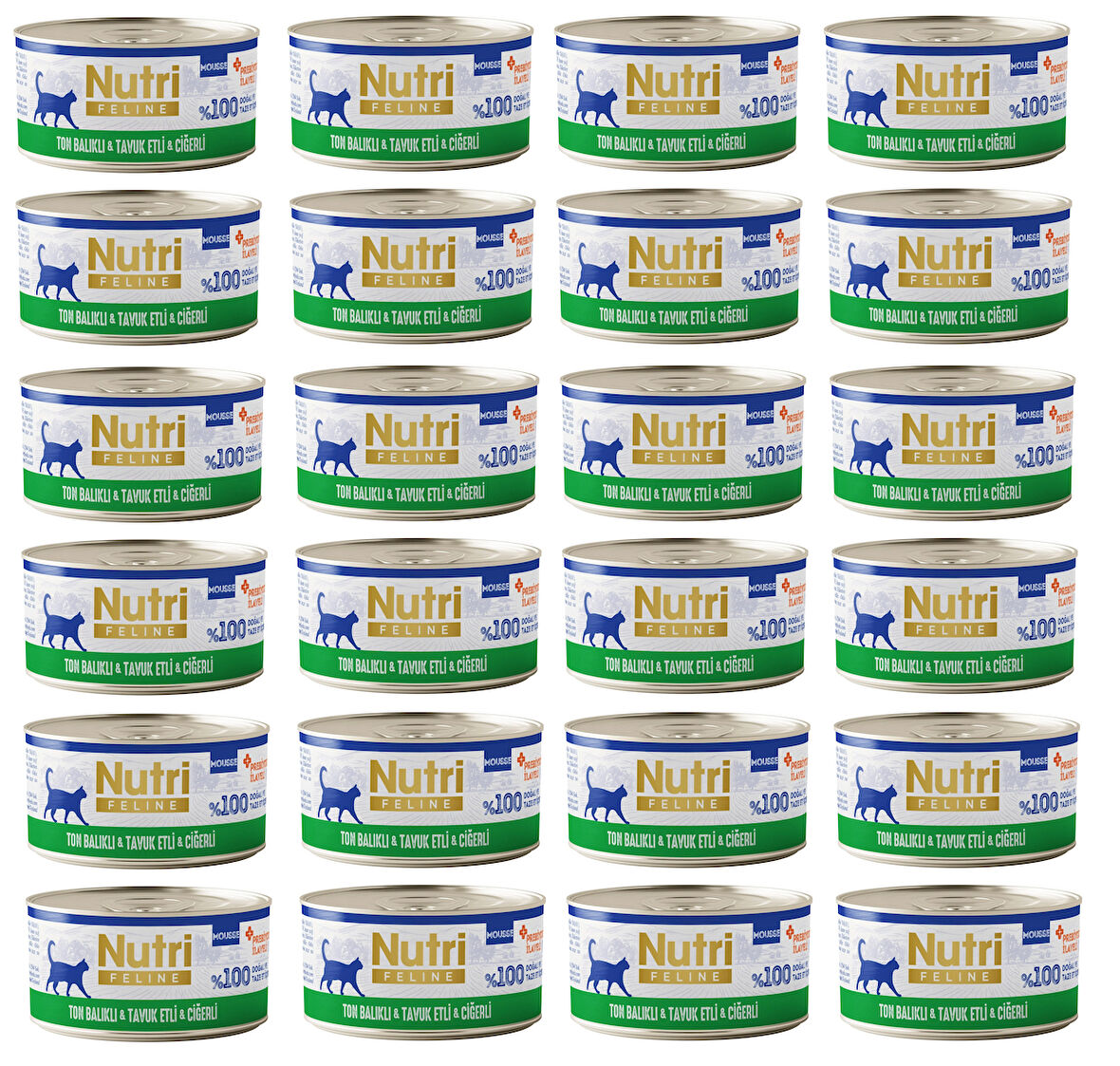 Nutri Feline Ton Balıklı, Tavuk ve Ciğerli Mousse Tahılsız Yetişkin Kedi Konservesi 70 Gr. X 24 Adet