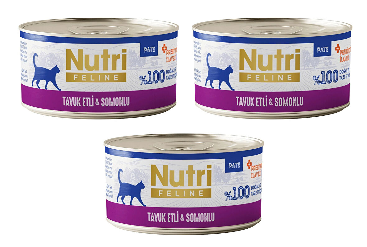 Nutri Feline Tavuk Etli ve Somonlu Pate Tahılsız Yetişkin Kedi Konservesi 70 Gr. X 3 Adet