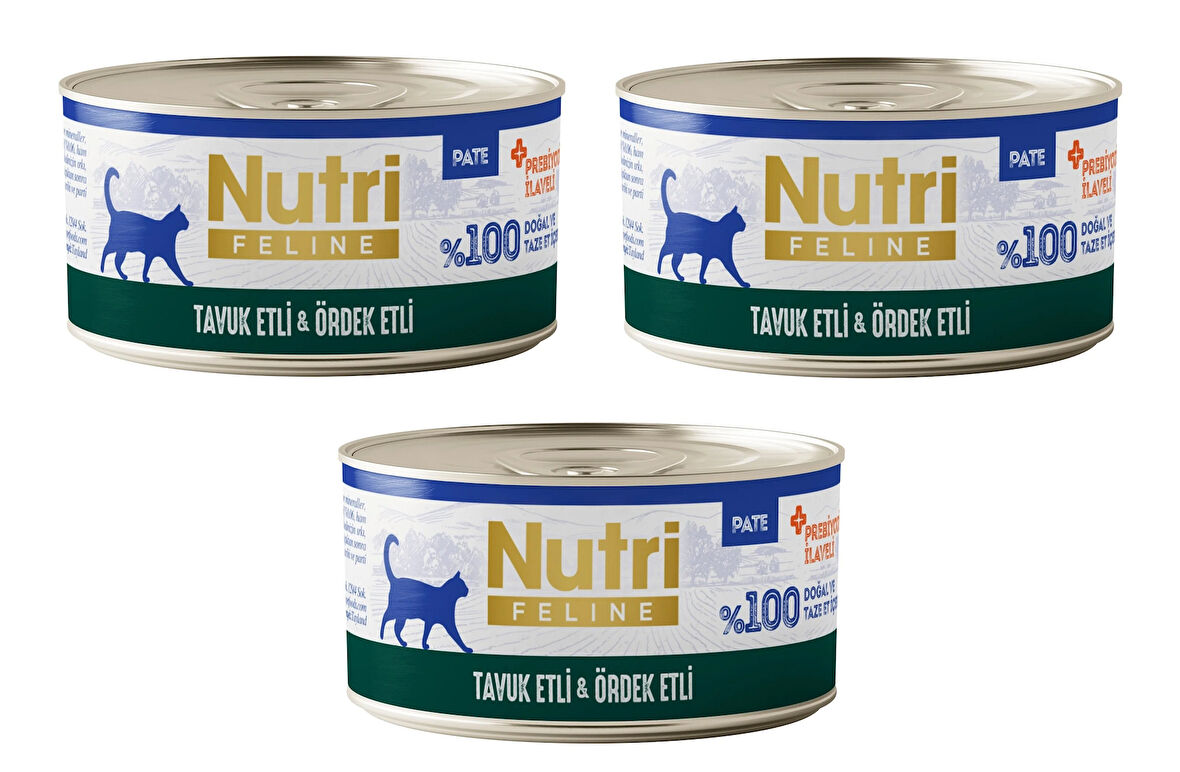 Nutri Feline Tavuk Etli ve Ördekli Pate Tahılsız Yetişkin Kedi Konservesi 70 Gr. X 3 Adet