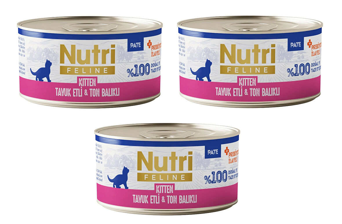 Nutri Feline Kitten Tavuk Etli ve Ton Balıklı Tahılsız Yavru Kedi Konservesi 70 Gr. X 3 Adet