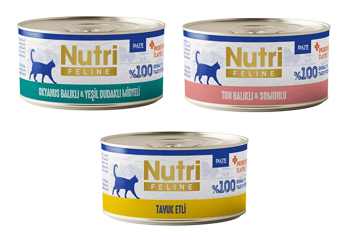 Nutri Feline 3 Çeşit Karma Tahılsız Yetişkin Kedi Konservesi 70 Gr. X 3 Adet