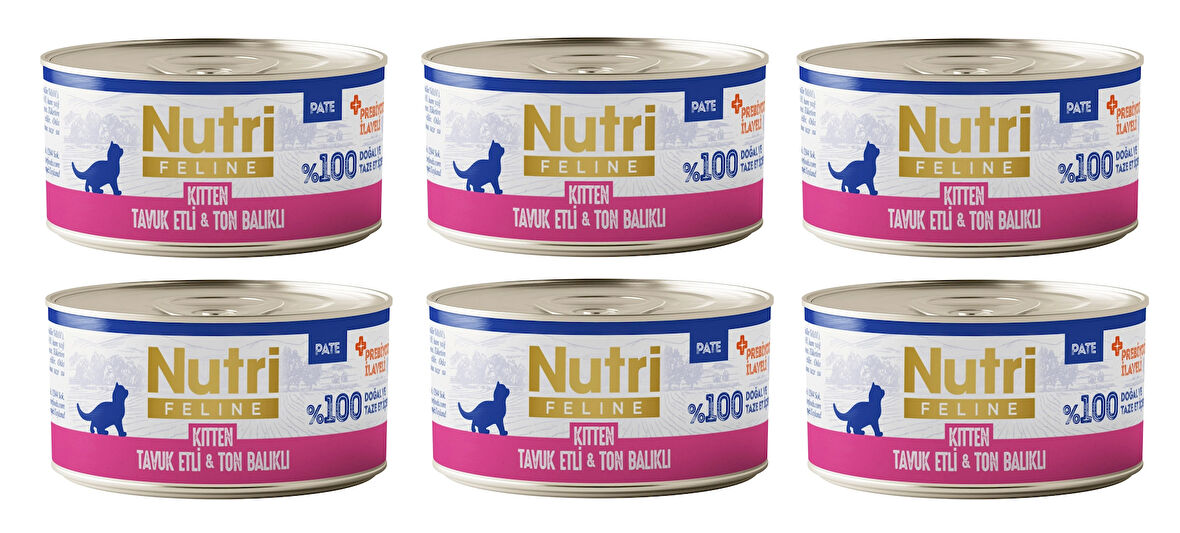 Nutri Feline Kitten Tavuk Etli ve Ton Balıklı Tahılsız Yavru Kedi Konservesi 70 Gr. X 6 Adet