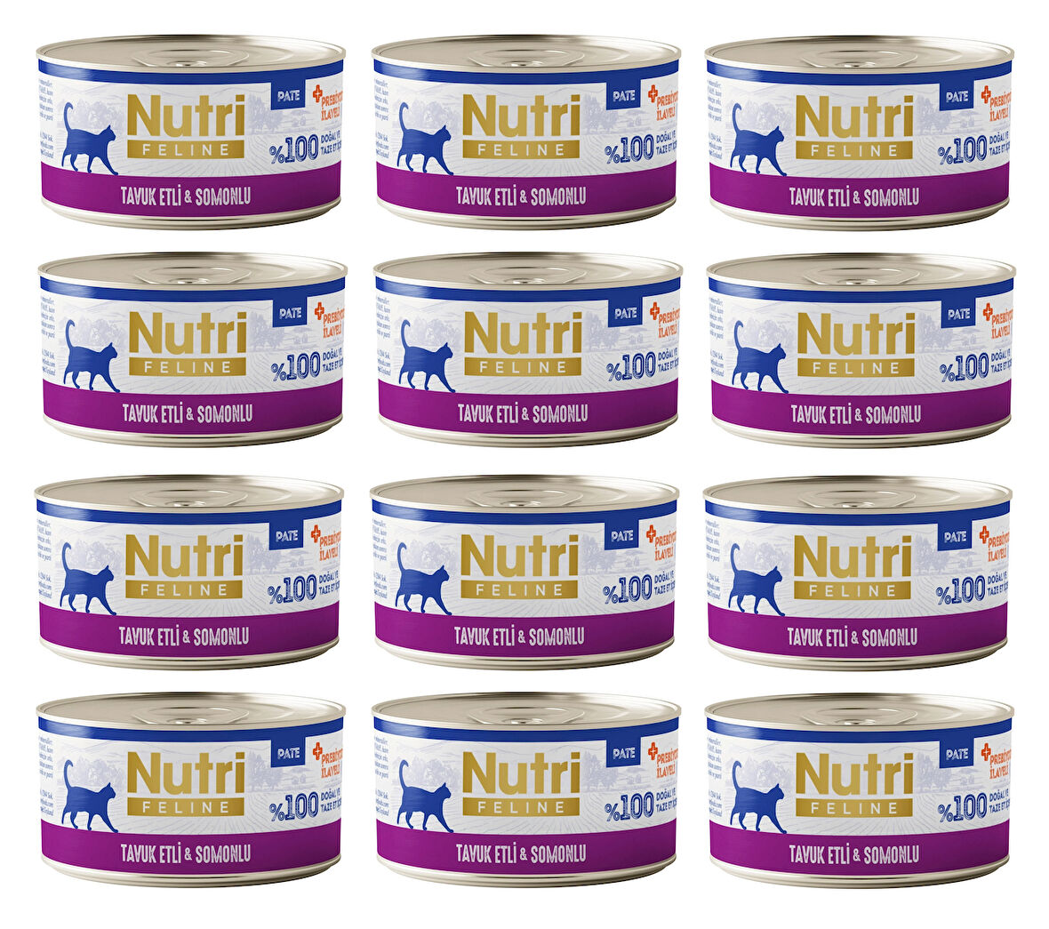 Nutri Feline Tavuk Etli ve Somonlu Pate Tahılsız Yetişkin Kedi Konservesi 70 Gr. X 12 Adet