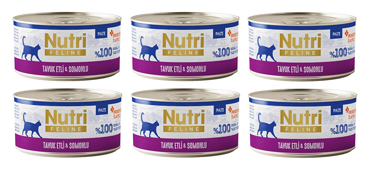 Nutri Feline Tavuk Etli ve Somonlu Pate Tahılsız Yetişkin Kedi Konservesi 70 Gr. X 6 Adet
