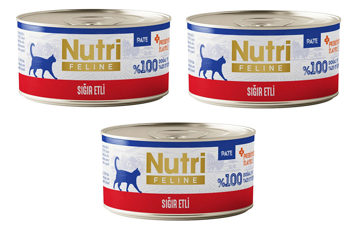 Nutri Feline Sığır Etli Pate Tahılsız Yetişkin Kedi Konservesi 70 Gr. X 3 Adet
