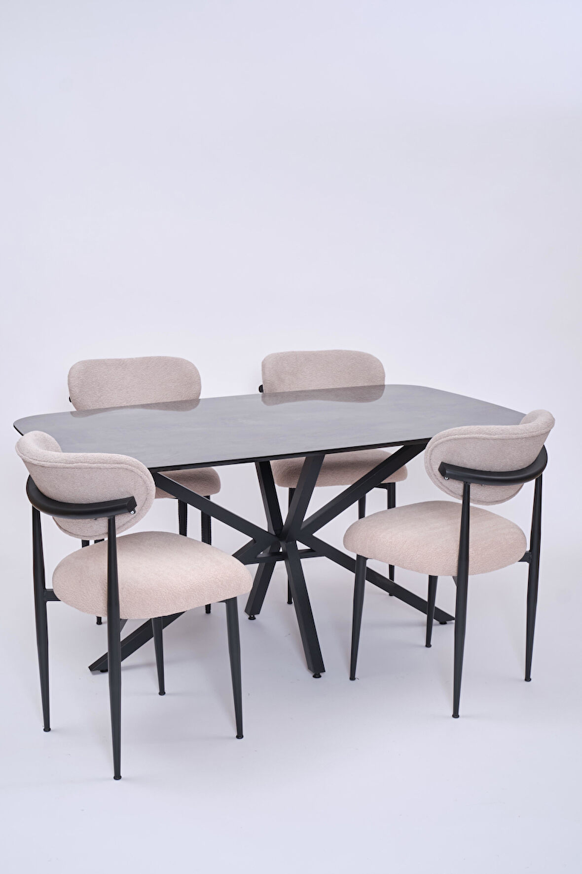 Çapraz Polo Demir High Gloss Yemek Masa Sandalye Takımı 90x160