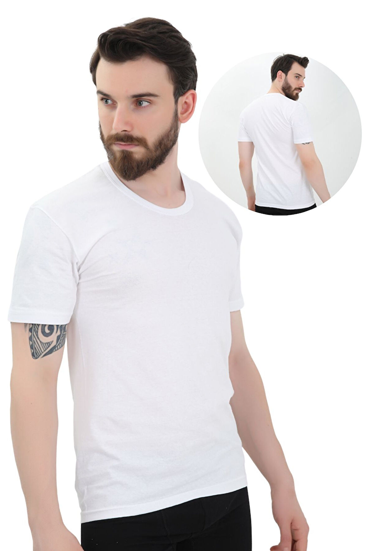 Erkek 3'Lü Beyaz Bisiklet Yaka Penye Kumaş Fanila