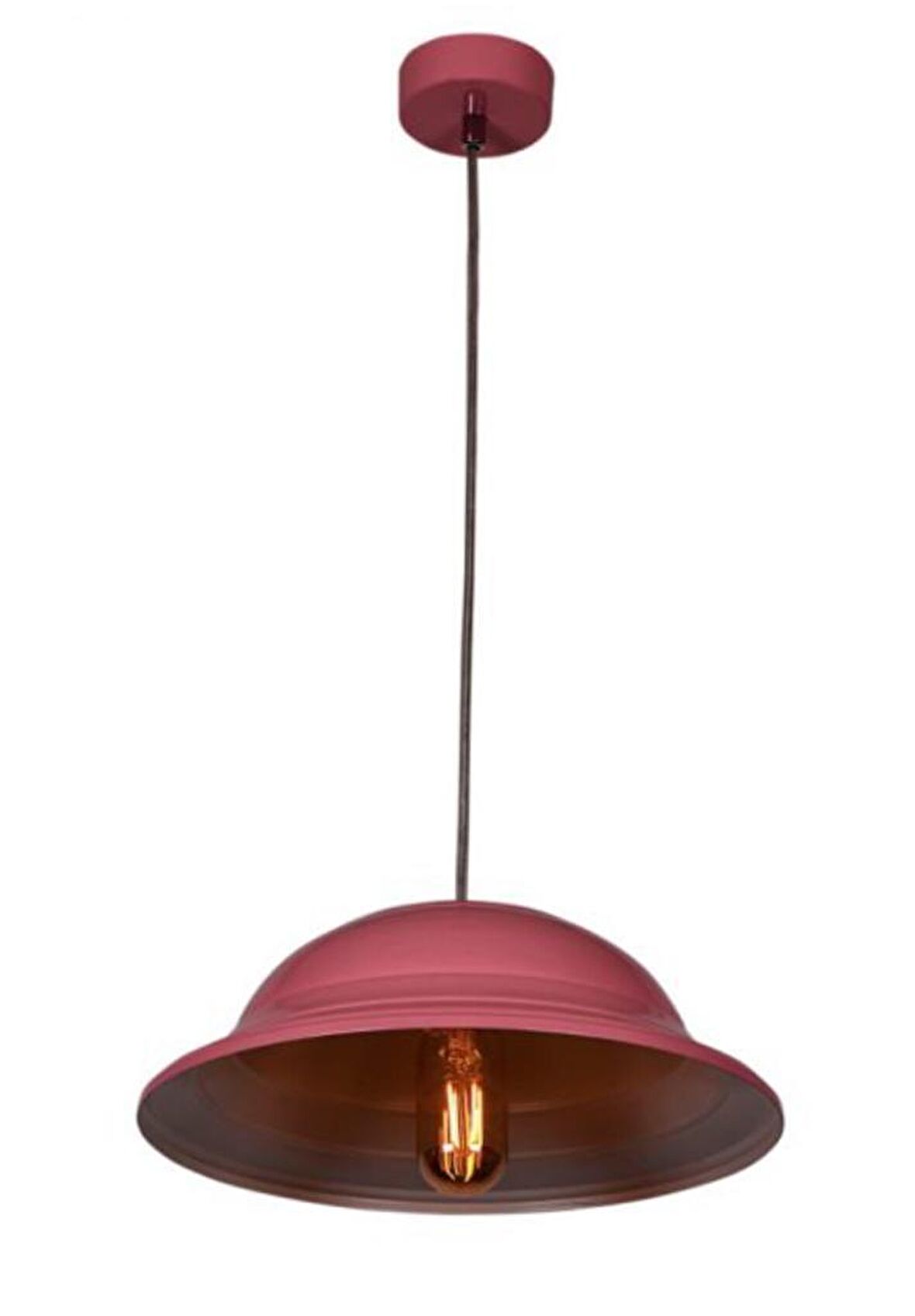  Rsylight Retro Metal Dekoratif Pembe içi Beyaz Rustik Tekli Sarkıt Avize Çap 30 cm