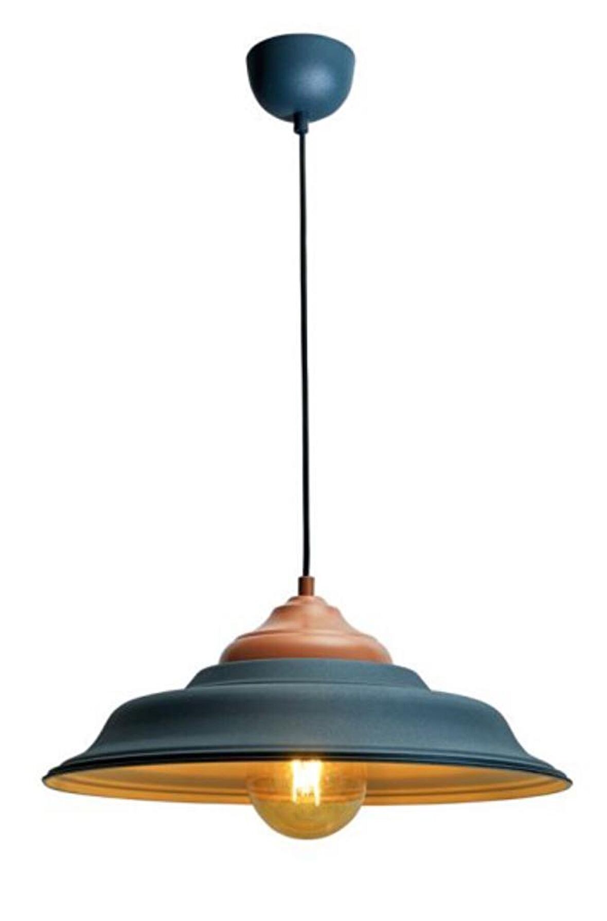  Rsylight Retro Metal Dekoratif Rustik Antrasit içi Gold Tekli Sarkıt Avize Çap 41 cm