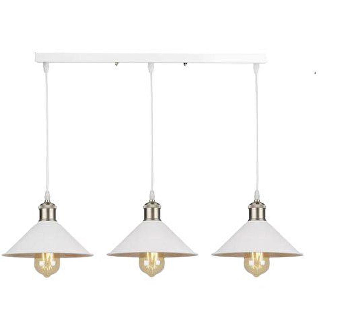 Dylight Retro Dekoratif 3 lü Beyaz Rustik Metal Sarkıt Avize 60 Cm