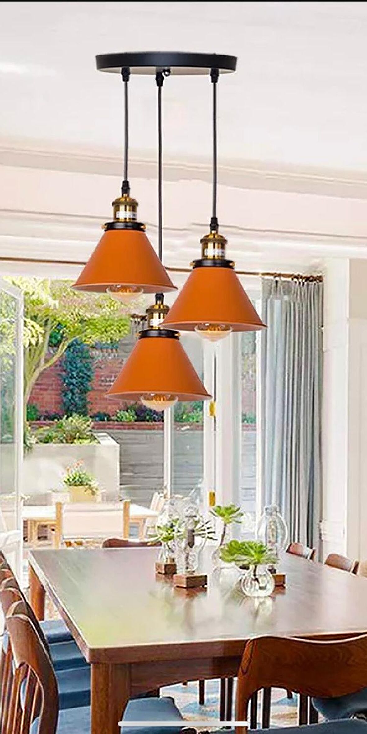 Dylight Retro Dekoratif 3 lü Bakır Rustik Metal Sarkıt Avize 30 Cm