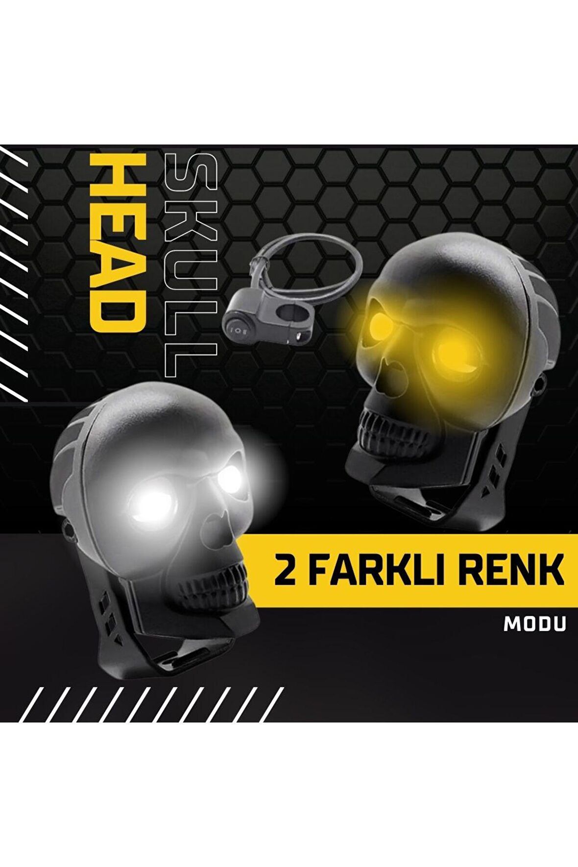 Skull Head Özel Tasarım Off Road Sis Lambası (Açma Kapama Gidonlu) 1 Adet