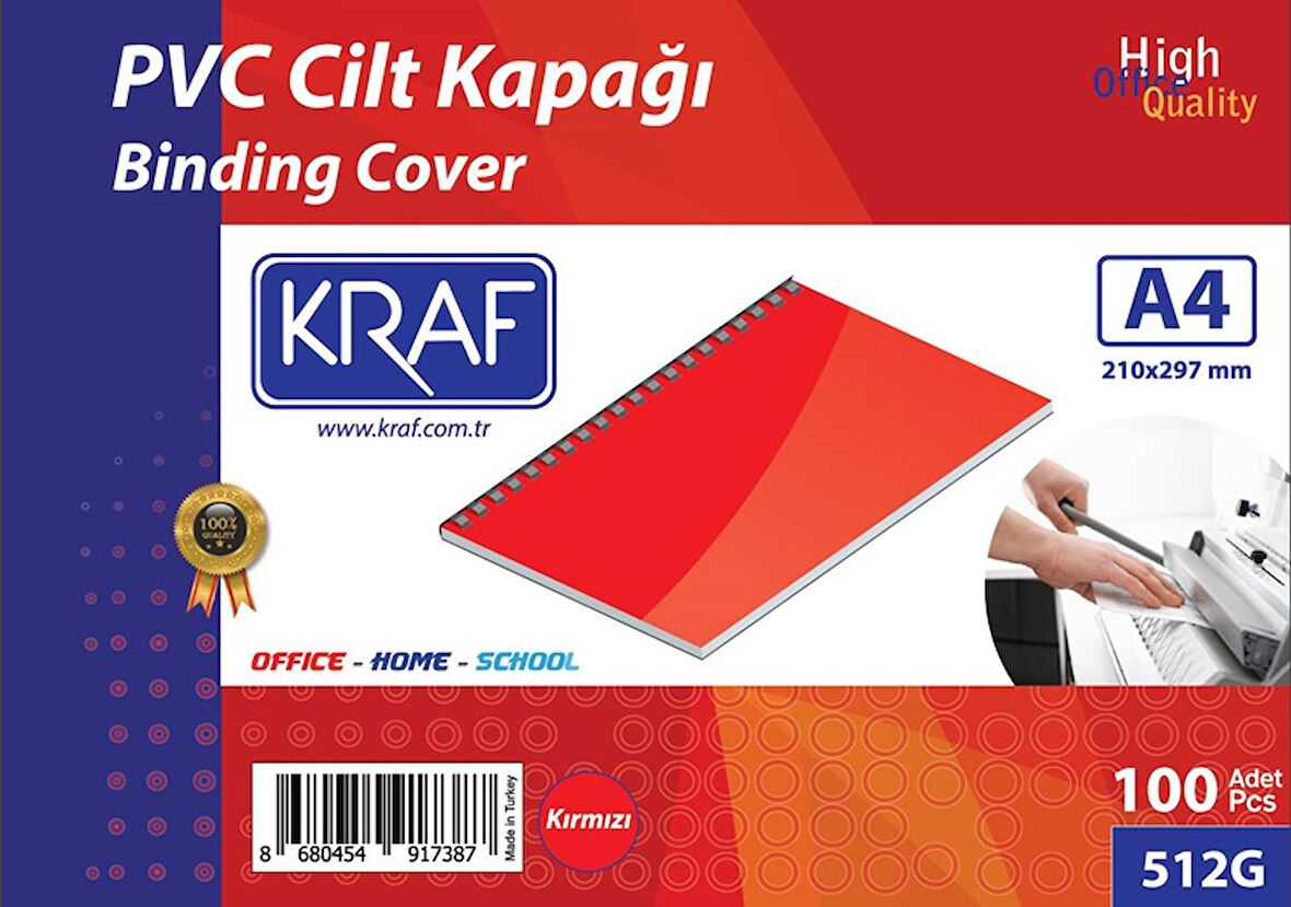 KRAF CİLT KAPAĞI A4 160 MİC. 100 LÜ KIRMIZI 512G 1 Adet