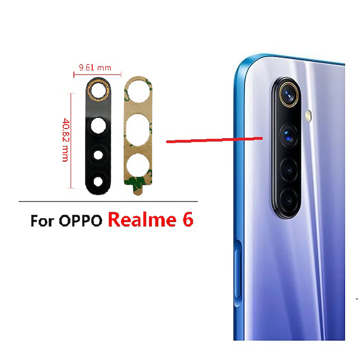 Tkgz Oppo Realme 6 Arka Kamera Camı Lens Yapışkanlı