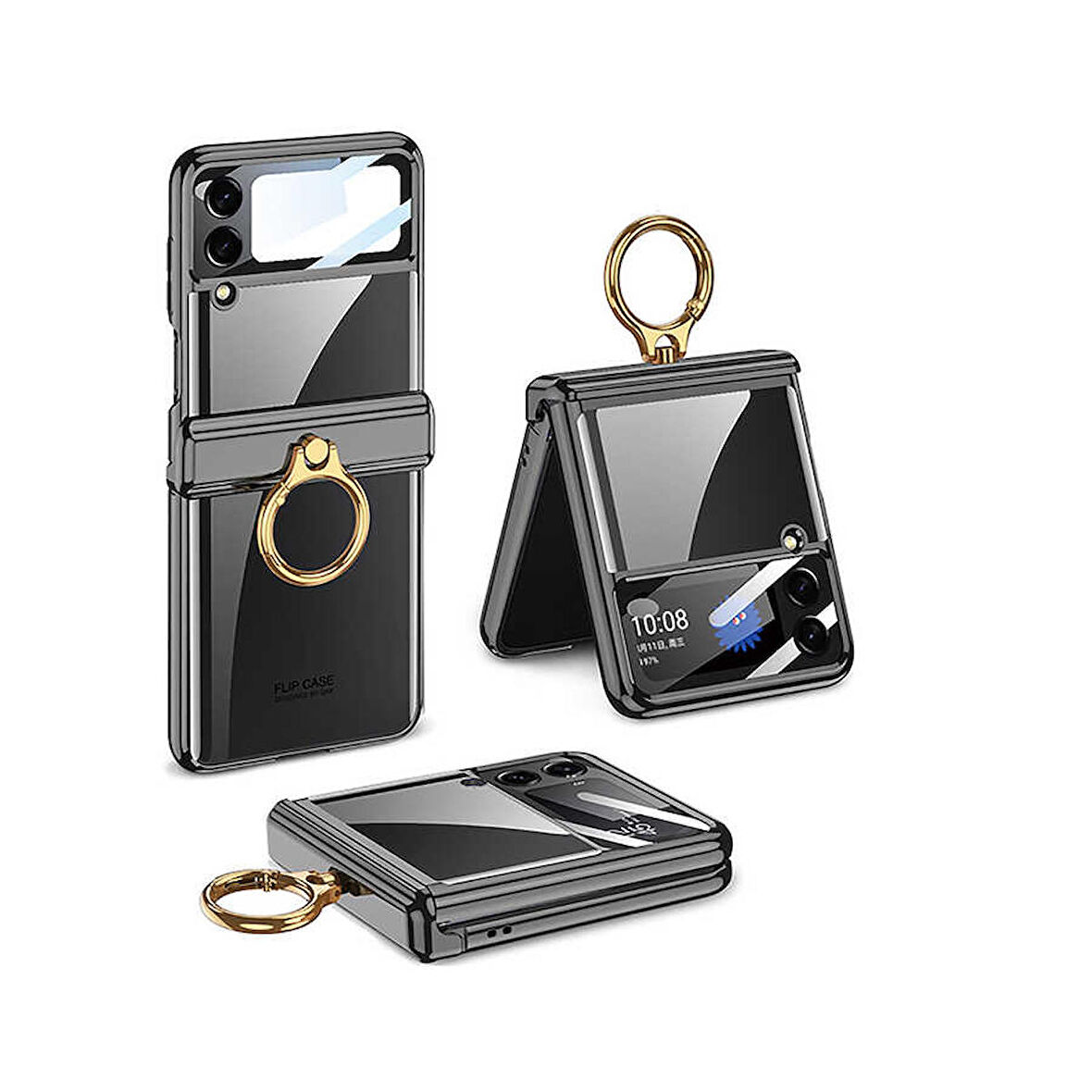 Gpack Samsung Galaxy Z Flip 4 Kılıf Kıpta Yüzüklü Lens Korumalı Kapak
