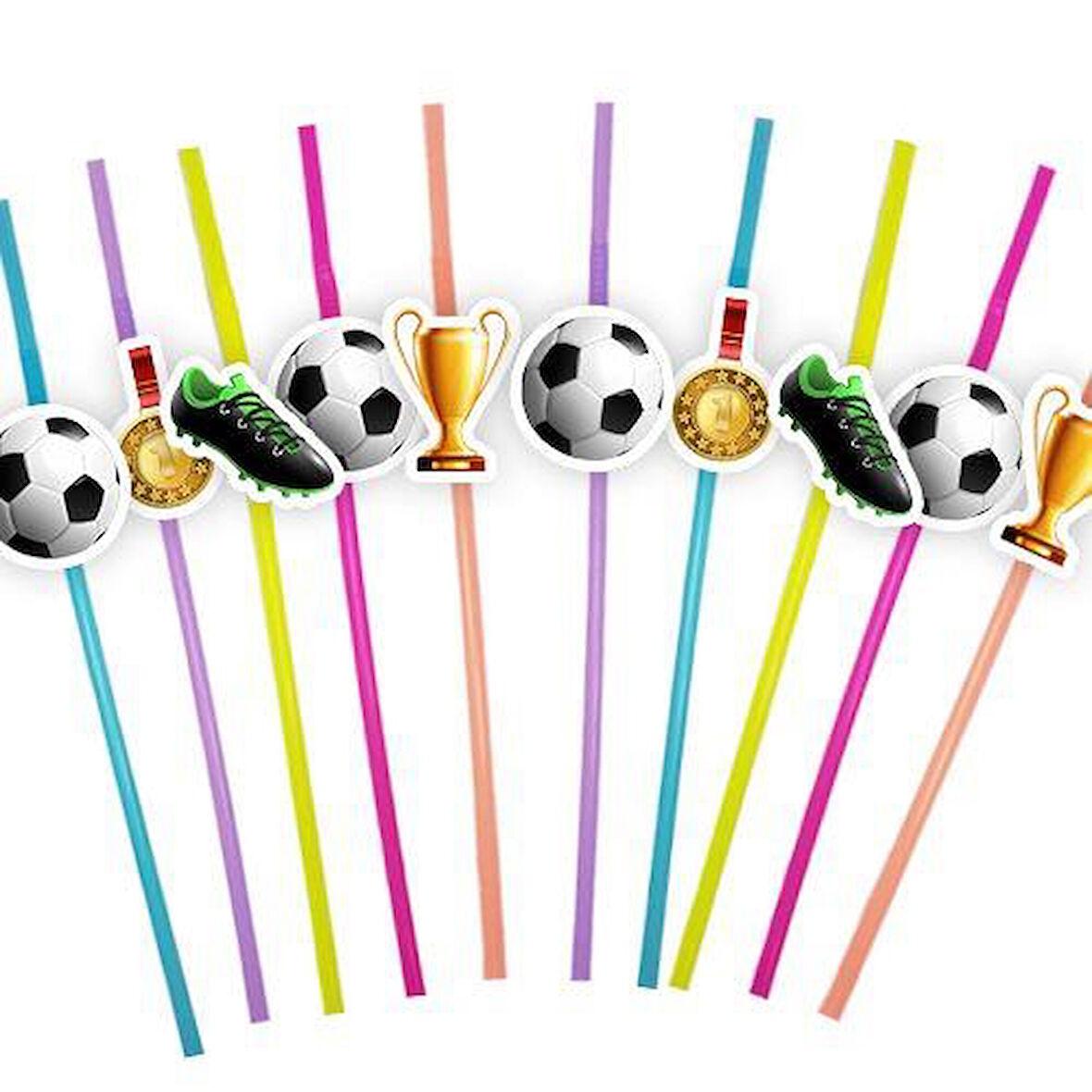 Pipet Futbol  temalı 10lu Artistik Pipet Doğum Günü eğlenceli parti pipeti